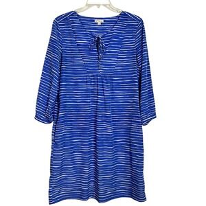 Gap‎ Designed & Crafted Dress Blue White Striped Tie Neck 3/4 Sleeve S (3091)